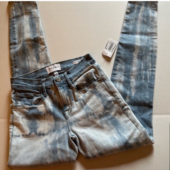 NWT Frame Denim Le Skinny De Jeanne Size 25 Blue and White Mid Rise Denim Jeans - Picture 6 of 16